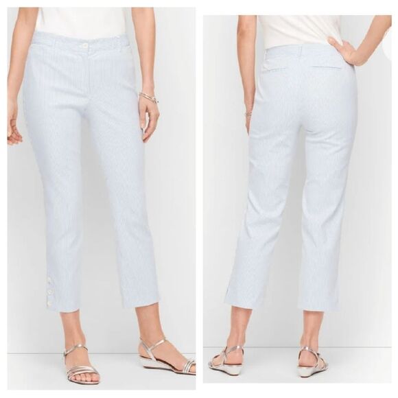 Talbots Cotton Blue Cropped Striped Pants - Picture 1 of 7